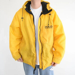 Vintage 90's  Polo Jeans Sport Yellow Zip Up Waterproof Winter Jacket Coat XL